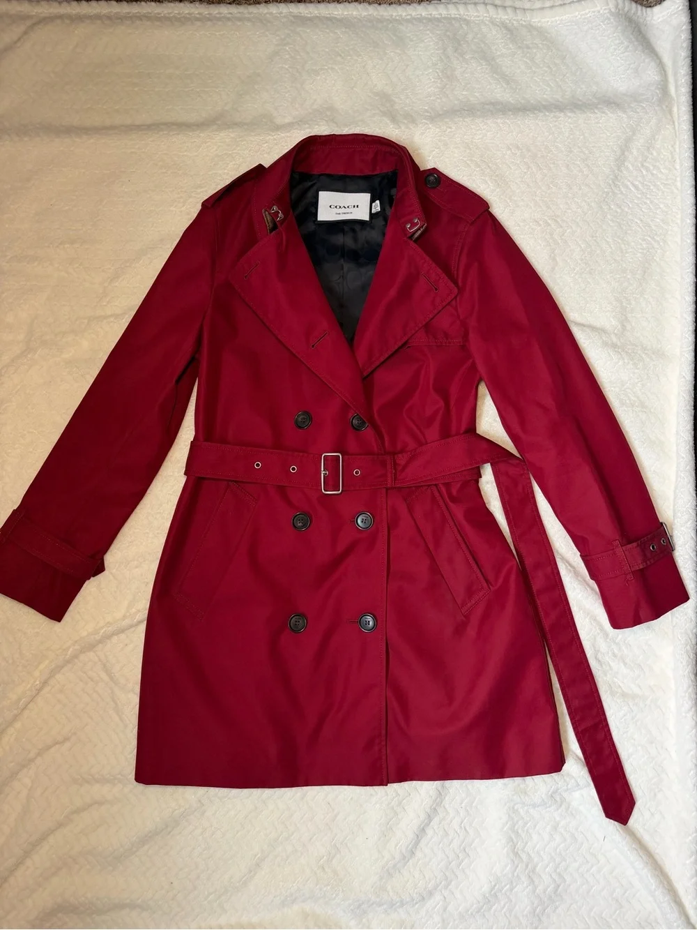 Coach Women's Deep Red Ruby Double-Breasted Trench Coat